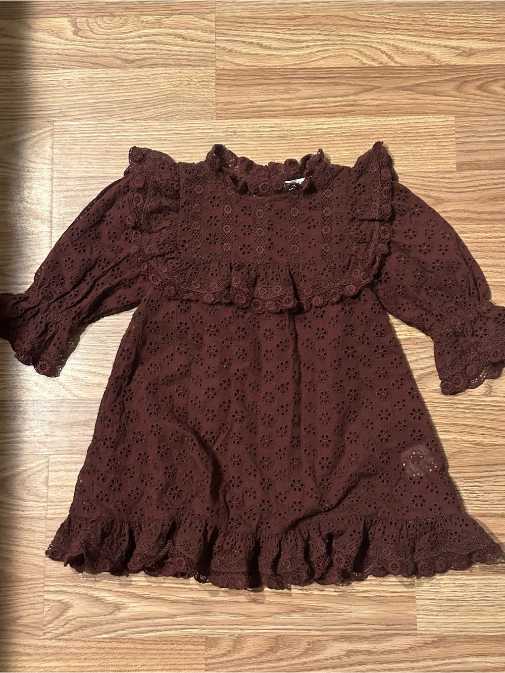 Doen Brown Eyelet Ruffle Dress for Kids